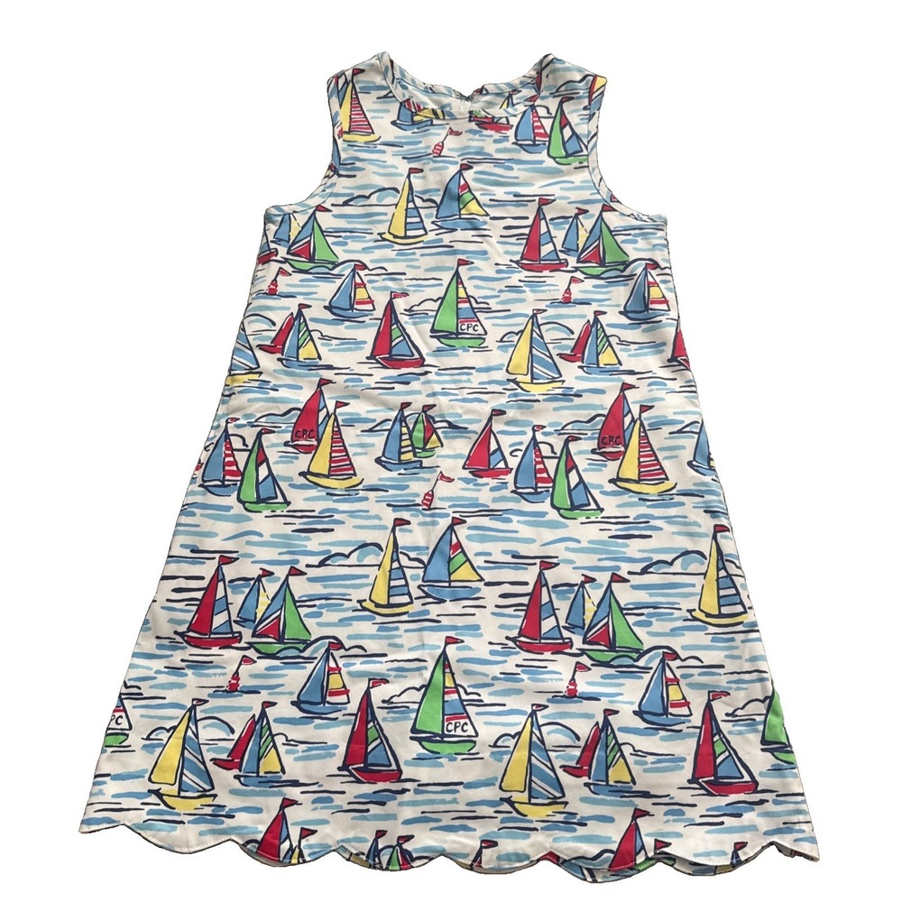 Classic Prep Girls Sz 6 Sailboat Print Dress Coastal Beach Preppy NEW Lined